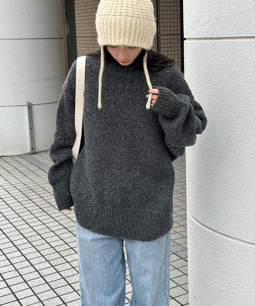 select MOCA（セレクトモカ）の「【洗える】メランジヤーンクルーネックオーバーニット（ニット/セーター・レディース・カーキ/グレー/チャコールグレー/ピンク・FREE）」の7枚目の写真