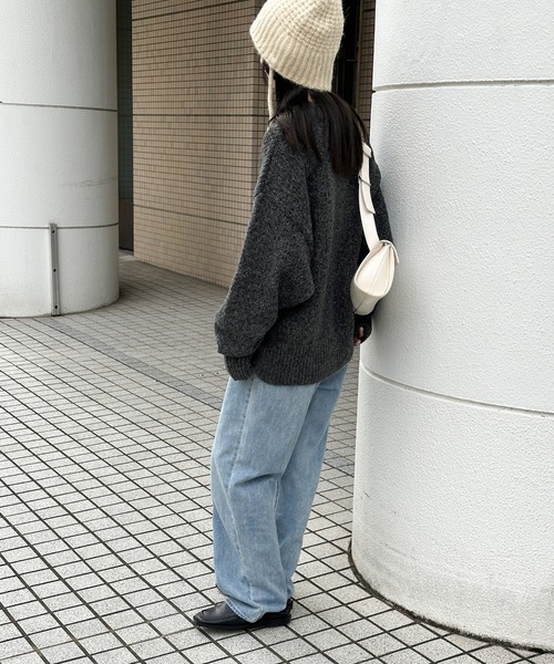 select MOCA（セレクトモカ）の「【洗える】メランジヤーンクルーネックオーバーニット（ニット/セーター・レディース・カーキ/グレー/チャコールグレー/ピンク・FREE）」の9枚目の写真