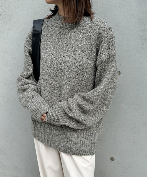 select MOCA（セレクトモカ）の「【洗える】メランジヤーンクルーネックオーバーニット（ニット/セーター・レディース・カーキ/グレー/チャコールグレー/ピンク・FREE）」の18枚目の写真