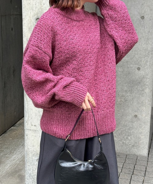 select MOCA（セレクトモカ）の「【洗える】メランジヤーンクルーネックオーバーニット（ニット/セーター・レディース・カーキ/グレー/チャコールグレー/ピンク・FREE）」の16枚目の写真