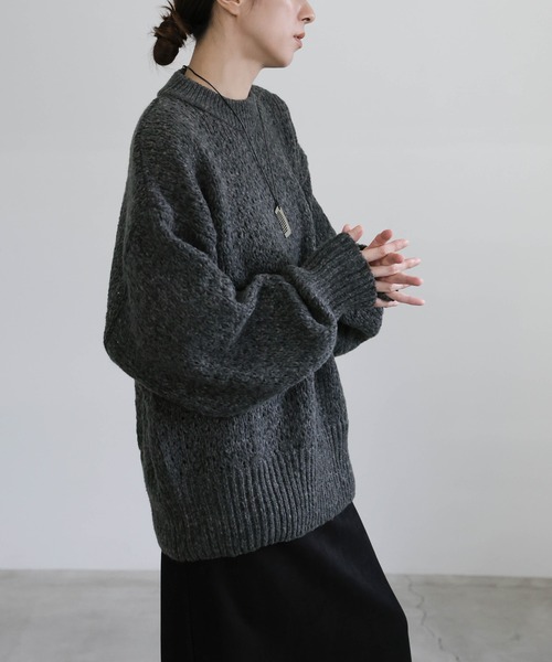 セール】【洗える】メランジヤーンクルーネックオーバーニット（ニット