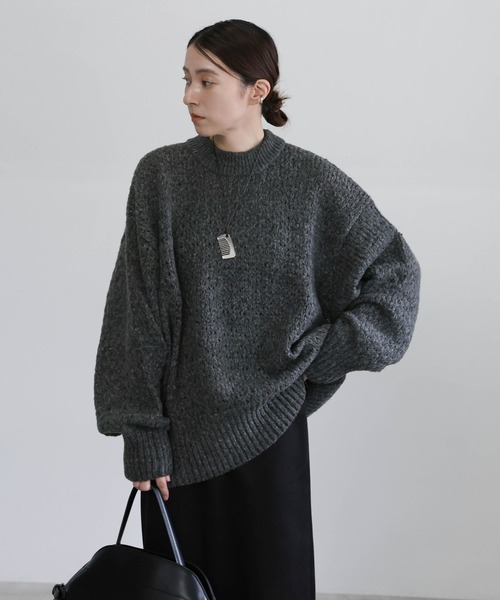 セール】【洗える】メランジヤーンクルーネックオーバーニット（ニット
