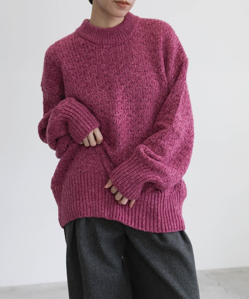 セール】【洗える】メランジヤーンクルーネックオーバーニット（ニット