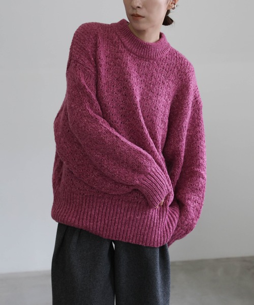 セール】【洗える】メランジヤーンクルーネックオーバーニット（ニット