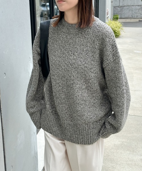 セール】【洗える】メランジヤーンクルーネックオーバーニット（ニット