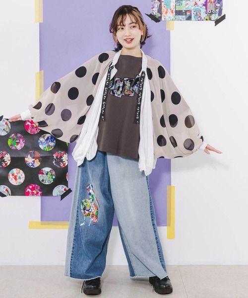 スカラー 142656：ドット×シフォン切替 ドルマンパーカー ScoLar（スカラー）の「142656：ドット×シフォン切替 ドルマンパーカー