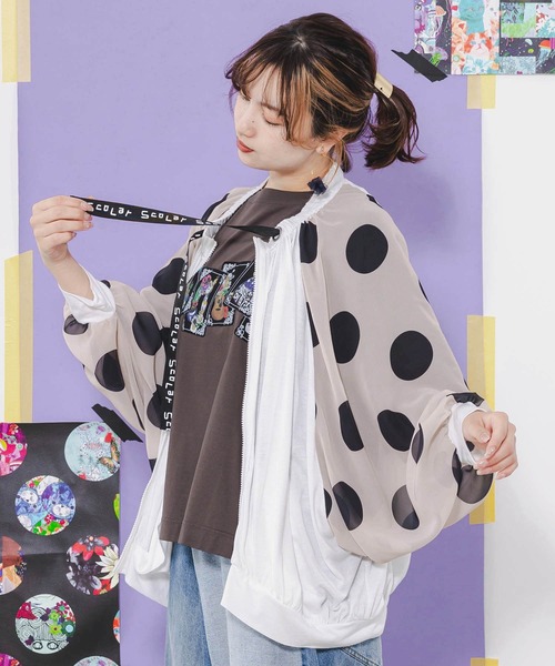 ScoLar（スカラー）の「142656：ドット×シフォン切替 ドルマンパーカー