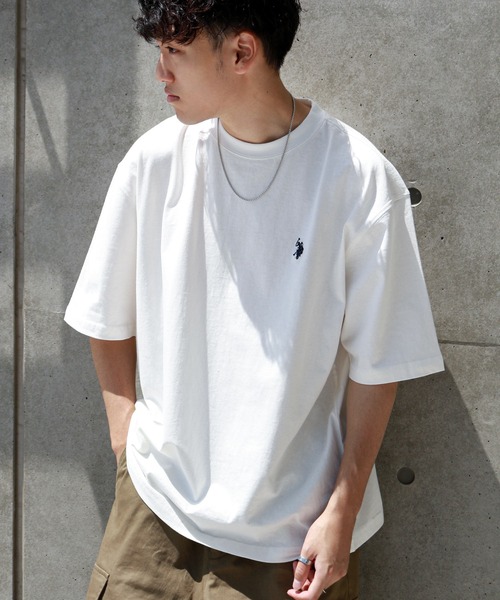 U.S. POLO ASSN.（ユーエスポロアッスン）の「【U.S. POLO ASSN.】 25SS新色追加 ワンポイント ロゴ刺繍 ビッグシルエット 半袖 Tシャツ（Tシャツ/カットソー・メンズ・ホワイト/ネイビー/グレー/ダークグリーン/ライラック/ブラック/ブルー・MEDIUM/LARGE/X-LARGE）」の2枚目の写真