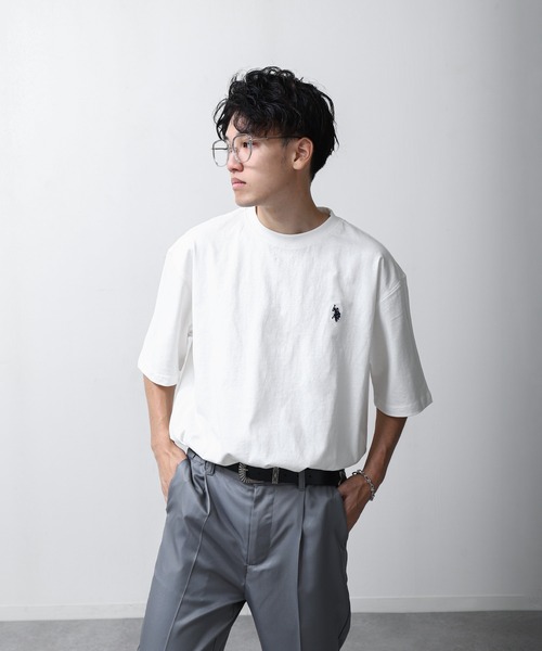 U.S. POLO ASSN.（ユーエスポロアッスン）の「【U.S. POLO ASSN.】 25SS新色追加 ワンポイント ロゴ刺繍 ビッグシルエット 半袖 Tシャツ（Tシャツ/カットソー・メンズ・ホワイト/ネイビー/グレー/ダークグリーン/ライラック/ブラック/ブルー・MEDIUM/LARGE/X-LARGE）」の12枚目の写真