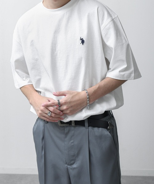 U.S. POLO ASSN.（ユーエスポロアッスン）の「【U.S. POLO ASSN.】 25SS新色追加 ワンポイント ロゴ刺繍 ビッグシルエット 半袖 Tシャツ（Tシャツ/カットソー・メンズ・ホワイト/ネイビー/グレー/ダークグリーン/ライラック/ブラック/ブルー・MEDIUM/LARGE/X-LARGE）」の13枚目の写真