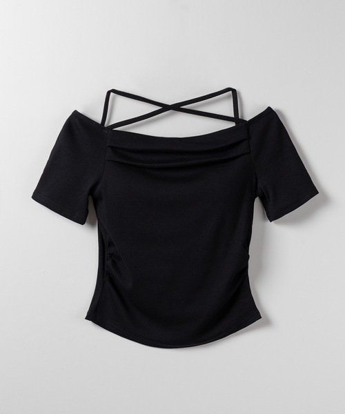 me+em select(ミームセレクト)の「【 3WAY 】クロスストラップオフショルリブTシャツ / cross strap off-shoulder rib Tee(Tシャツ/カットソー・レディース・ホワイト/ブラック・FREE)」の10枚目の写真