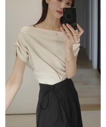 アシンメトリードレープトップス/ベージュ