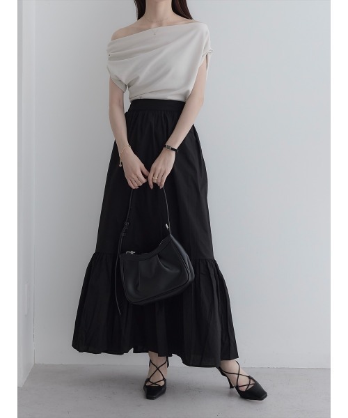 ♡AnelaTokyoベージュドレープカットソー アシンメトリードレープトップス/ベージュ（Tシャツ/カットソー
