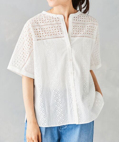 le.coeur blanc(ルクールブラン)の「カットワークレースドルマンブラウス(シャツ/ブラウス・レディース・ブラック/ホワイト/マスタード・38)」の2枚目の写真