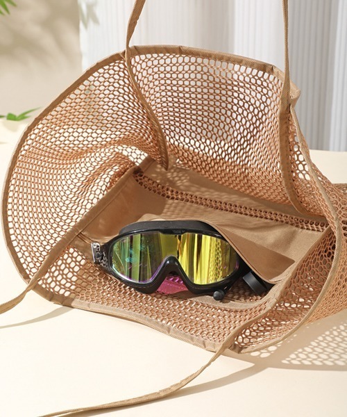 Pochi Pouch（ポチポーチ）の「Pochi Pouch/大容量 メッシュ バッグ トラベル ビーチ トートバッグ（トートバッグ・レディース・ブラック/アイボリー/ベージュ・FREE）」の10枚目の写真