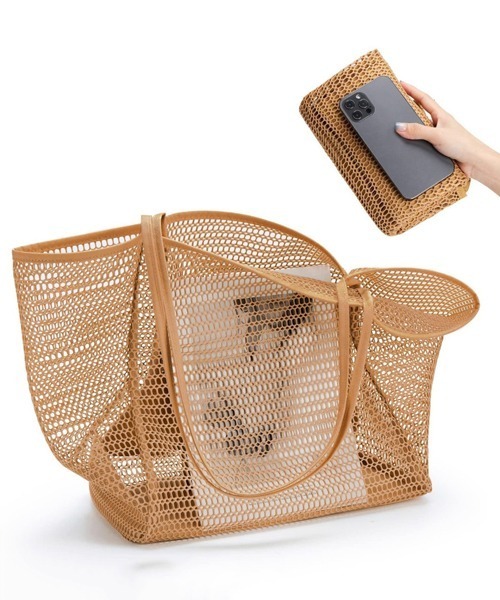 Pochi Pouch（ポチポーチ）の「Pochi Pouch/大容量 メッシュ バッグ トラベル ビーチ トートバッグ（トートバッグ・レディース・ブラック/アイボリー/ベージュ・FREE）」の5枚目の写真