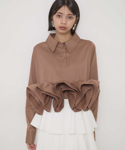 VIOLETTA(ヴィオレッタ)の「フリルヘムスキッパーシャツ(シャツ/ブラウス・レディース・チャコールグレー/ホワイト/ボルドー/ライトブルー/ブラウン・FREE)」の7枚目の写真