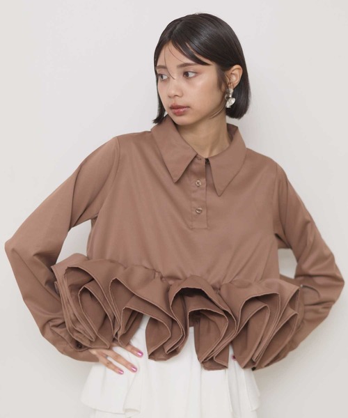 VIOLETTA(ヴィオレッタ)の「フリルヘムスキッパーシャツ(シャツ/ブラウス・レディース・チャコールグレー/ホワイト/ボルドー/ライトブルー/ブラウン・FREE)」の8枚目の写真