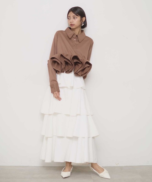 ブラウス シャツ フリルヘムスキッパーシャツ レディース VIOLETTA ブラウス シャツ フリルヘムスキッパーシャツ