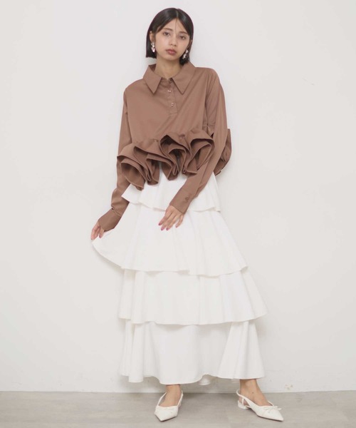 VIOLETTA(ヴィオレッタ)の「フリルヘムスキッパーシャツ(シャツ/ブラウス・レディース・チャコールグレー/ホワイト/ボルドー/ライトブルー/ブラウン・FREE)」の12枚目の写真