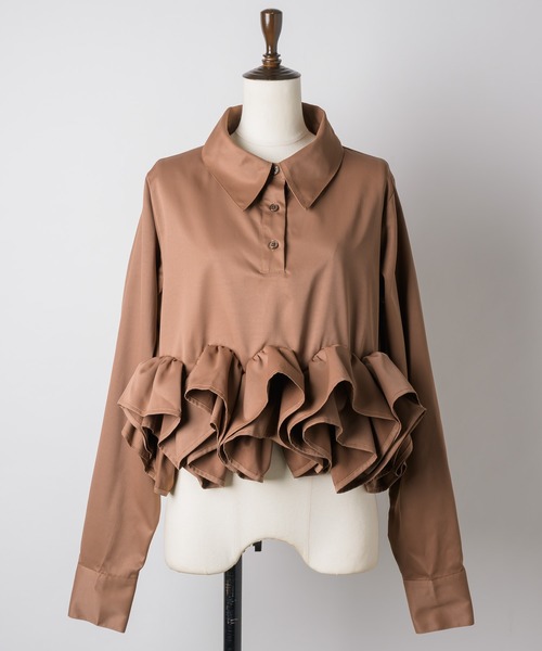 VIOLETTA(ヴィオレッタ)の「フリルヘムスキッパーシャツ(シャツ/ブラウス・レディース・チャコールグレー/ホワイト/ボルドー/ライトブルー/ブラウン・FREE)」の14枚目の写真