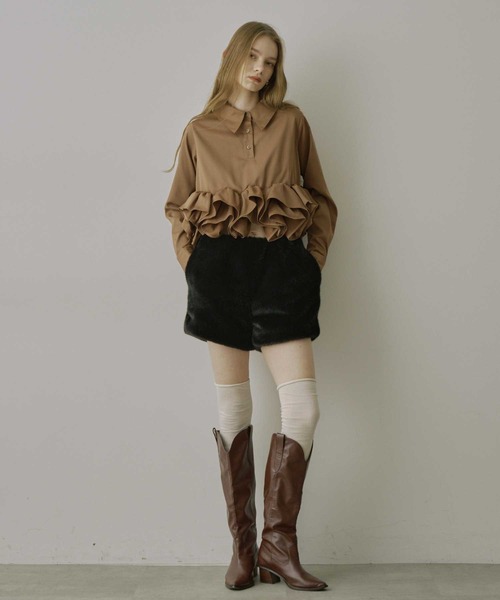 VIOLETTA(ヴィオレッタ)の「フリルヘムスキッパーシャツ(シャツ/ブラウス・レディース・チャコールグレー/ホワイト/ボルドー/ライトブルー/ブラウン・FREE)」の15枚目の写真