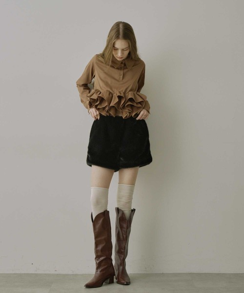 VIOLETTA(ヴィオレッタ)の「フリルヘムスキッパーシャツ(シャツ/ブラウス・レディース・チャコールグレー/ホワイト/ボルドー/ライトブルー/ブラウン・FREE)」の16枚目の写真