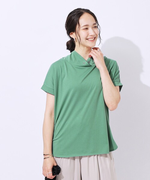 DRESKIP（ドレスキップ）の「◆【高レビュー/UV】さらりと大人カジュアルな装いに 抜け襟Tシャツ（Tシャツ/カットソー・レディース・ブラック/カーキ/ライトベージュ/イエロー/オフホワイト/グリーン・02/03/04）」の16枚目の写真