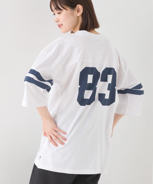 OMNES（オムネス）の「ユニセックス　バイオポリウォッシュ6分袖フットボールTシャツ（Tシャツ/カットソー・レディース・ブラック系その他/ブラック/ホワイト系その他/グレー/ブルー系その他/ホワイト/ネイビー/グレー系その他・LARGE/MEDIUM）」の2枚目の写真