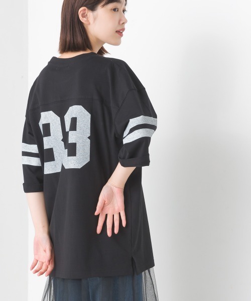 OMNES（オムネス）の「ユニセックス　バイオポリウォッシュ6分袖フットボールTシャツ（Tシャツ/カットソー・レディース・ブラック系その他/ブラック/ホワイト系その他/グレー/ブルー系その他/ホワイト/ネイビー/グレー系その他・LARGE/MEDIUM）」の4枚目の写真