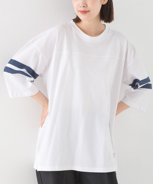 OMNES（オムネス）の「ユニセックス　バイオポリウォッシュ6分袖フットボールTシャツ（Tシャツ/カットソー・レディース・ブラック系その他/ブラック/ホワイト系その他/グレー/ブルー系その他/ホワイト/ネイビー/グレー系その他・LARGE/MEDIUM）」の14枚目の写真