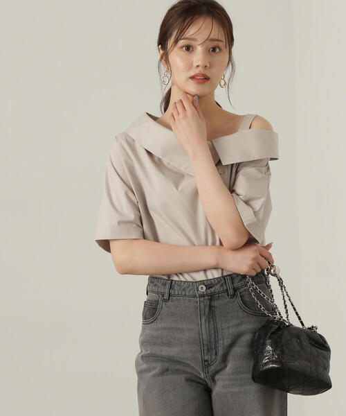 PROPORTION BODY DRESSING（プロポーションボディドレッシング）の「アシンメトリー５分袖シャツブラウス / 1214210505（シャツ/ブラウス・レディース・グレー/ベージュ系その他/レッド・FREE）」の9枚目の写真