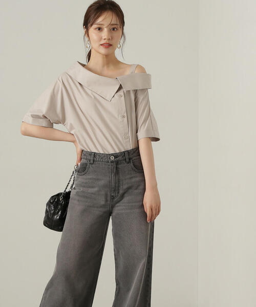 PROPORTION BODY DRESSING（プロポーションボディドレッシング）の「アシンメトリー５分袖シャツブラウス / 1214210505（シャツ/ブラウス・レディース・グレー/ベージュ系その他/レッド・FREE）」の10枚目の写真