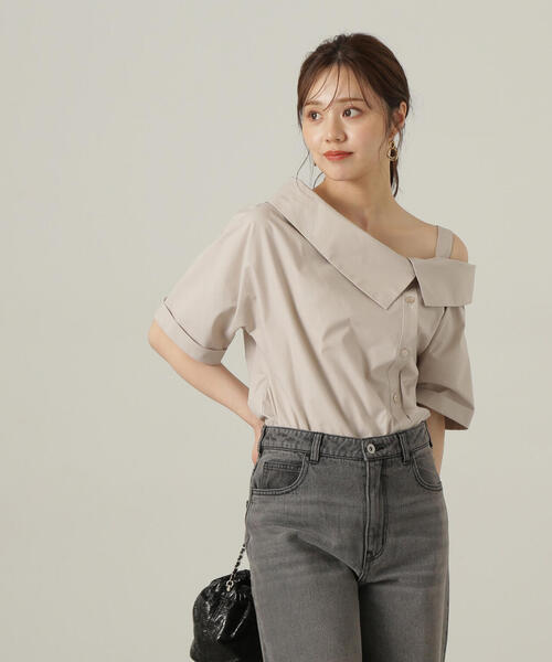 PROPORTION BODY DRESSING（プロポーションボディドレッシング）の「アシンメトリー５分袖シャツブラウス / 1214210505（シャツ/ブラウス・レディース・グレー/ベージュ系その他/レッド・FREE）」の11枚目の写真