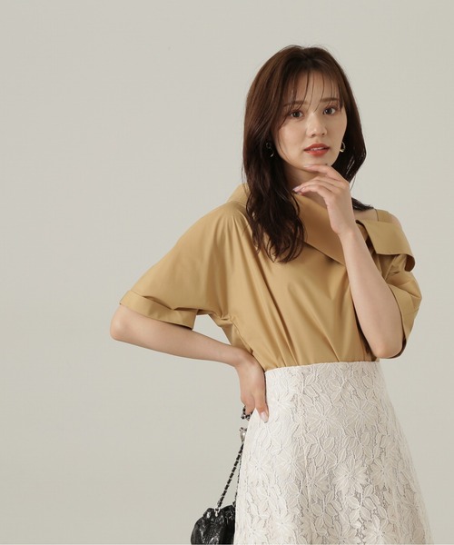 PROPORTION BODY DRESSING（プロポーションボディドレッシング）の「アシンメトリー５分袖シャツブラウス / 1214210505（シャツ/ブラウス・レディース・グレー/ベージュ系その他/レッド・FREE）」の4枚目の写真