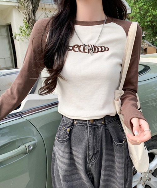 lilful（リルフル）の「フロント刺繍 ショート ラグランロンT（Tシャツ/カットソー・レディース・ブラック/ネイビー/ブラウン・M/S）」の10枚目の写真