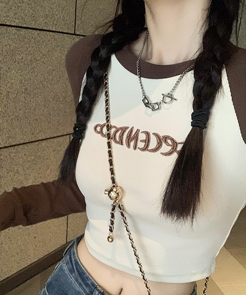 lilful（リルフル）の「フロント刺繍 ショート ラグランロンT（Tシャツ/カットソー・レディース・ブラック/ネイビー/ブラウン・M/S）」の7枚目の写真