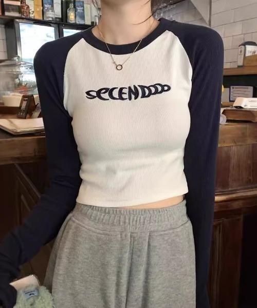 lilful（リルフル）の「フロント刺繍 ショート ラグランロンT（Tシャツ/カットソー・レディース・ブラック/ネイビー/ブラウン・M/S）」の18枚目の写真