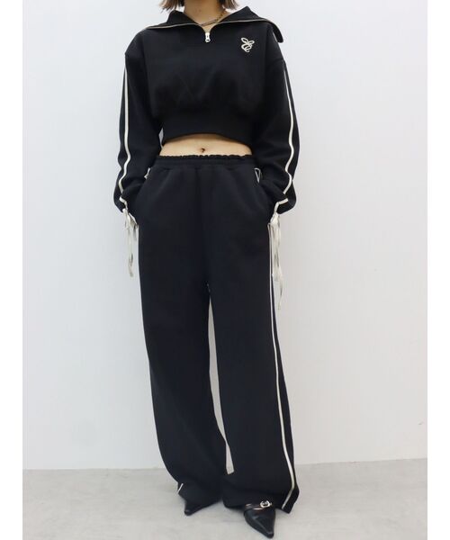 EVRIS（エヴリス）の「リボンスリーブハーフZIPショートスウェットトップス【セットアップ着用可能】（スウェット・レディース・ブラック/ホワイト/グレー/ネイビー・FREE）」の13枚目の写真