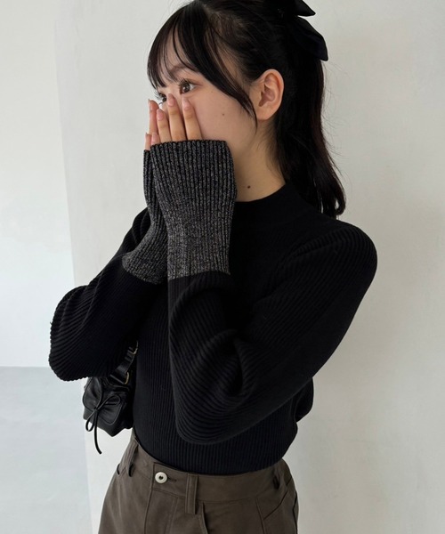 セール】配色ラメボトルネックリブニット（ニット/セーター）｜one