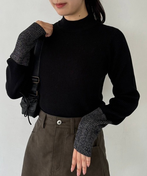セール】配色ラメボトルネックリブニット（ニット/セーター）｜one