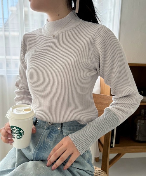 セール】配色ラメボトルネックリブニット（ニット/セーター）｜one