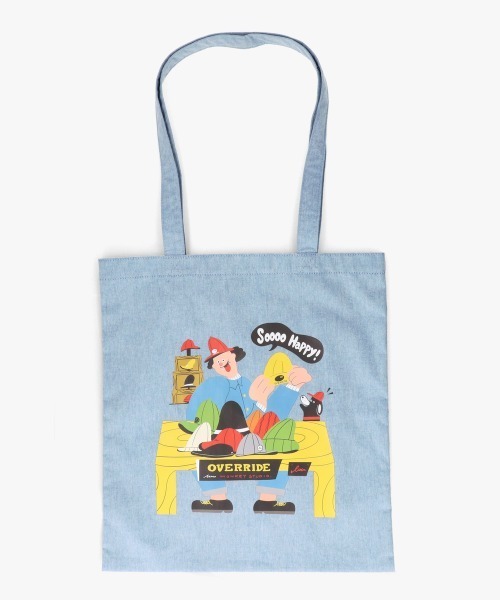 OVERRIDE（オーバーライド）の「MONKEY STUDIO X OVERRIDE TOTE BAG / オーバーライド（トートバッグ・レディース・キャメル/ブルー/ネイビー・FREE）」の6枚目の写真