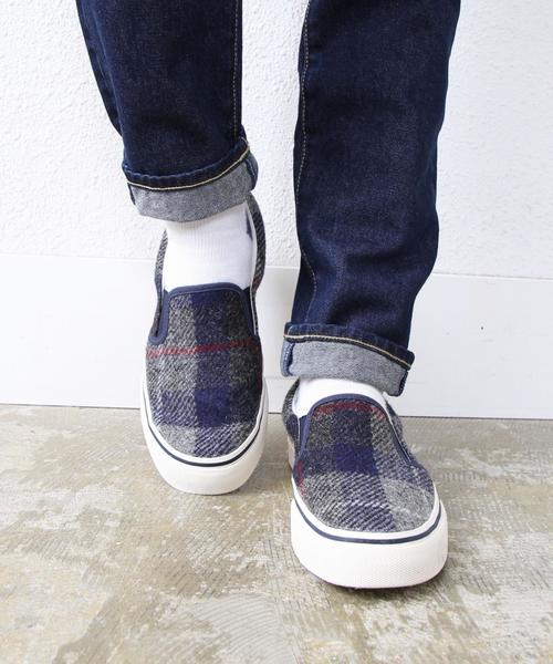 coen（コーエン）の「Harris Tweed （ハリスツイード）スリッポン（スリッポン・メンズ・ネイビー/イエロー/ブラック/グレー・MEDIUM/LARGE/SMALL）」の3枚目の写真