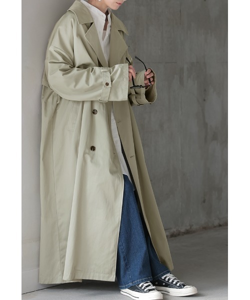 HUG.U（ハグユー）の「ライトトレンチコート（トレンチコート・レディース・ブラック/ナチュラル/セージグリーン・FREE）」の10枚目の写真