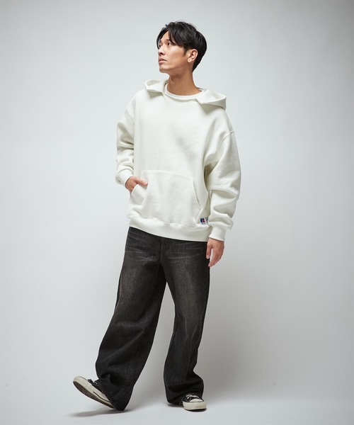 鬼フェード Russell Athletic パーカー 前V 5段プリント　墨黒 大人気❗️SKULL SKATES スカルスケーツ 鬼フェード パーカー 黒XL