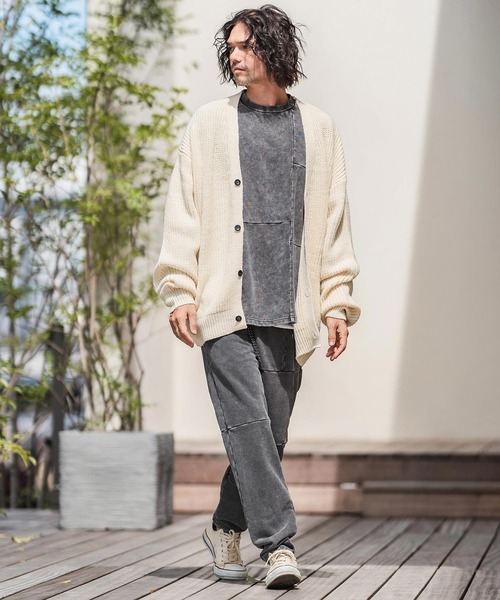 CAMBIO(カンビオ)の「mcg3539-畦編みボリューム袖Vカーディガン(カーディガン/ボレロ・メンズ・ブラック/アイボリー・M/L)」の6枚目の写真
