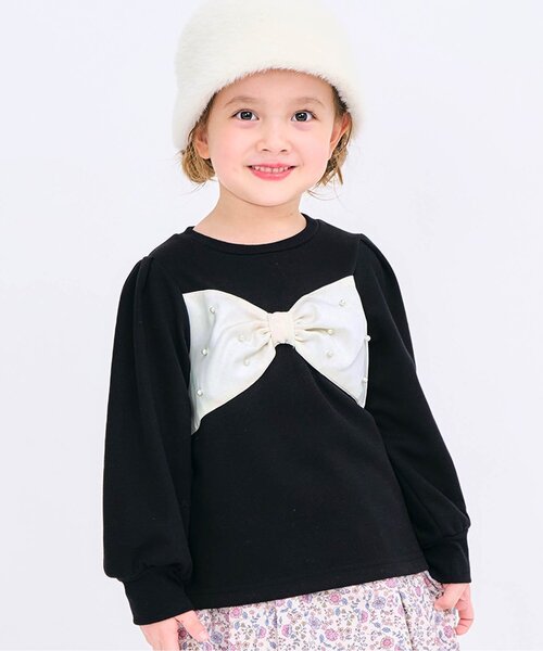 apres les cours（アプレレクール）の「【WEB限定】フロントリボンパールトレーナー（スウェット・キッズ・エンジ/アイボリー/ブラック・140/130/120/110/100/90/80）」の2枚目の写真