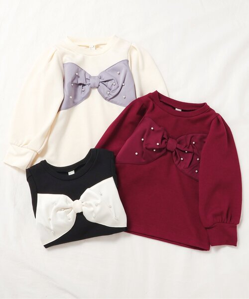 apres les cours（アプレレクール）の「【WEB限定】フロントリボンパールトレーナー（スウェット・キッズ・エンジ/アイボリー/ブラック・140/130/120/110/100/90/80）」の6枚目の写真