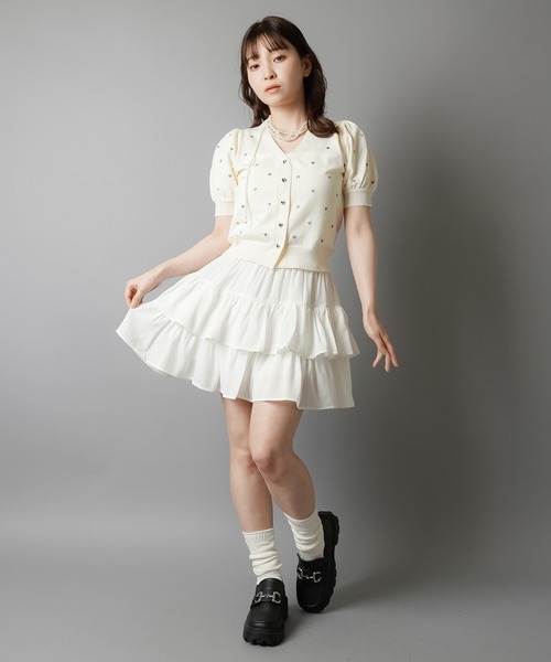 希少サイズ SSデサントインナーパンツ付き　フリルスカート　ホワイト フリルティアードミニスカート / インナーパンツ付き（スカート
